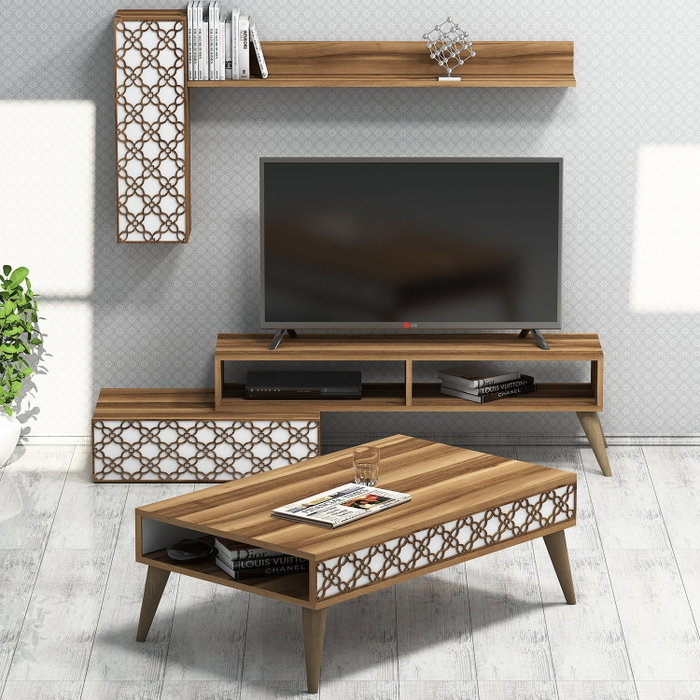 Hanah Home Planet Conjunto de muebles de salón Nogal y Blanco Hanah Home Planet Conjunto de muebles de salón Nogal y Blanco